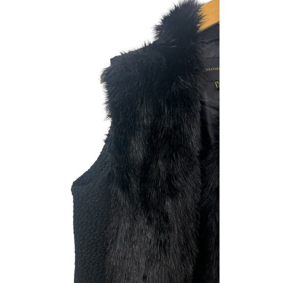 Weatherproof Faux Fur Vest XL Black Front Hook Sweater Mob Wife Sweater Exotic - Picture 2 of 13